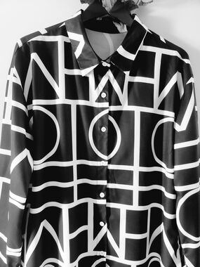 Black & White Geometric Maxi Dress with Button Front